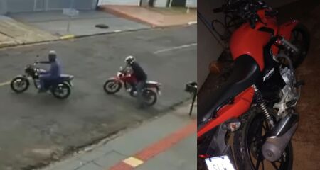 Homens levam moto estacionada 