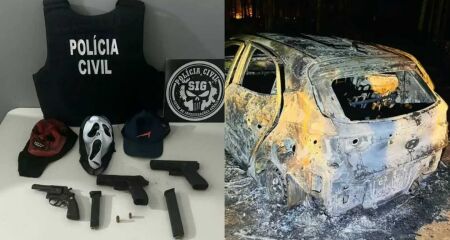 Além das armas, o carro usado pelo grupo foi encontrado totalmente queimado