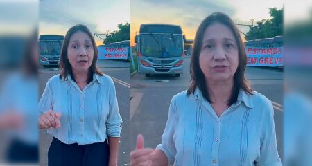 Luiza Ribeiro (PT) em frente a uma das garangens do Consórcio Guaicurus