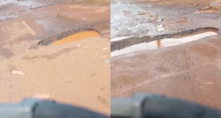 Situa&ccedil;&atilde;o preocupa moradores, j&aacute; que os carros entram na contram&atilde;o para desviar de buracos