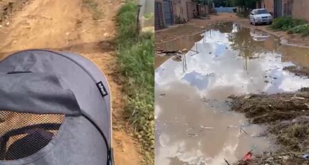 Po&ccedil;a de &aacute;gua ocupa toda a rua no bairro Varandas do Campo 