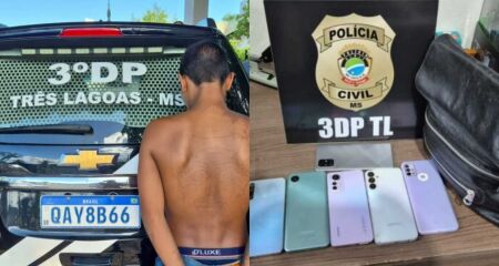 Com o suspeito, a pol&iacute;cia apreendeu diversos objetos frutos da a&ccedil;&atilde;o criminosa