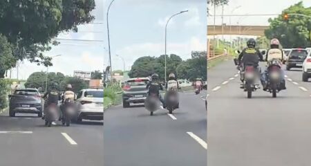 Piloto usa a perna para empurrar moto, e ambos estavam em alta velocidade