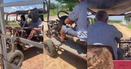 Idoso chama aten&ccedil;&atilde;o por construir carro do zero e levar fam&iacute;lia para fazer 'test drive'