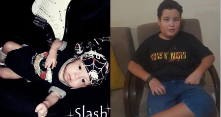 O pequeno, hoje com 11 anos, gosta de ouvir as m&uacute;sicas da banda
