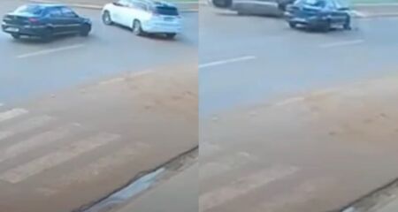 O carro acabou tombando com a for&ccedil;a do impacto