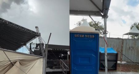 Chuva forte e ventania danificaram palco e stands
