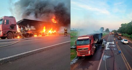 A carreta seguia para Corumb&aacute; quando o fogo iniciou