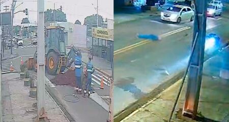 Imagens de c&acirc;mera de seguran&ccedil;a registraram o momento do acidente na Rua Manoel Joaquim de  Moraes 
