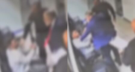 As imagens mostram o promotor desferindo tapas e socos contra o preso diante de outras pessoas presentes no local