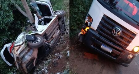 O motorista do carro ficou preso &agrave;s ferragens ap&oacute;s o acidente 