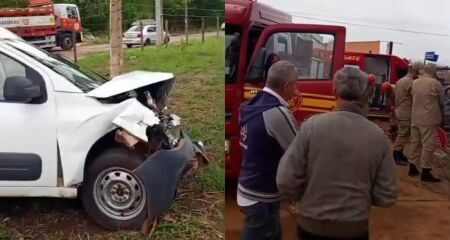 Utilitário subiu na calçada com a força da batida