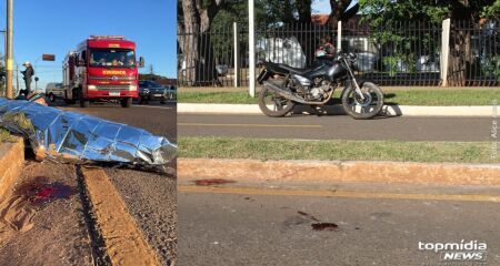 No local do acidente ficaram espalhados o capacete, a viseira, o retrovisor e outros fragmentos da moto