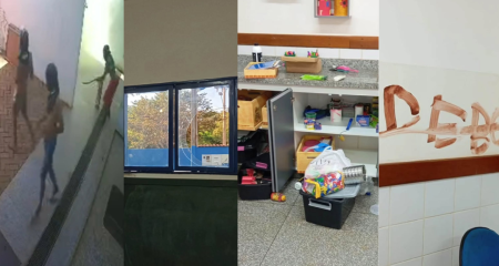 Alimentos foram espalhados pelo ch&atilde;o, janelas quebradas e materiais ficaram danificados