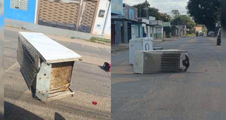 Objetos apareceram na manhã deste sábado (18) e chegaram a ocupar parte da via