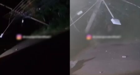 O poste fcou praticamente pendurado pela fiação