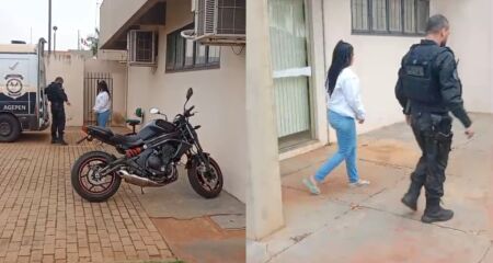 Natally Machado da Silva, uma das réus do caso, chegando ao Fórum