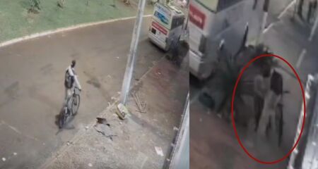 Vídeo mostra suspeito mudando de lado da via para se aproximar da mulher