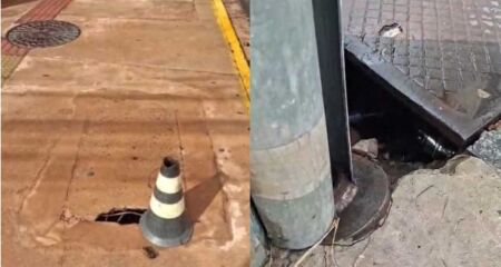 Nas imagens, ele mostra uma boca de lobo totalmente entupida