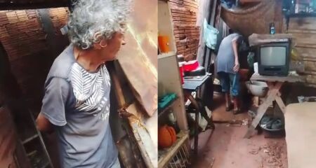 Com pouca condição de alimento, homem vive sozinho em barraco com estrutura comprometida
