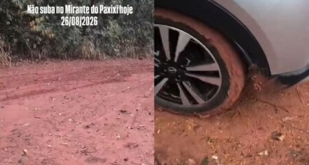 Imagens mostram a estrada de acesso ao morro tomada de lama por causa das recentes chuvas 