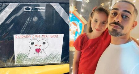 Cecília, de 9 anos, preparou o bilhete após ficar preocupada com a decisão do pai de trabalhar como entregador