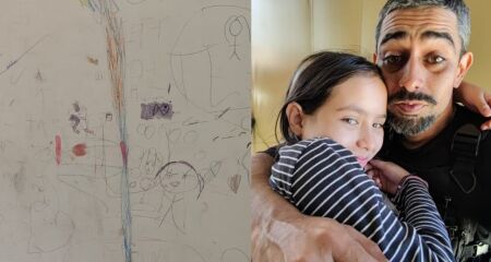 Em vez de proibir, família reserva parede para Cecília e conversa sobre cada desenho: 'é um jeito dela mostrar as emoções'