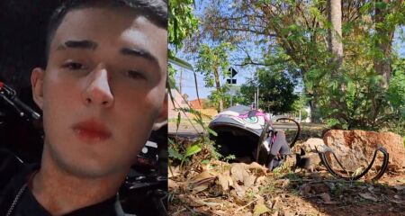 Motociclista bateu em carro, foi arremessado e caiu no canteiro central