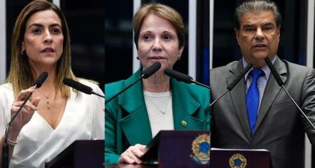 Soraya Thronicke (Podemos), Tereza Cristina (PP) e Nelsinho Trad (PSD)