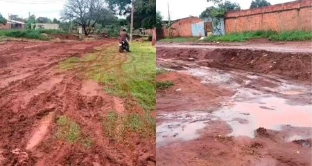 Rua Rep&uacute;blica da Argentina est&aacute; sem asfalto e moradores enfrentam dificuldade at&eacute; para sair de casa ap&oacute;s as chuvas