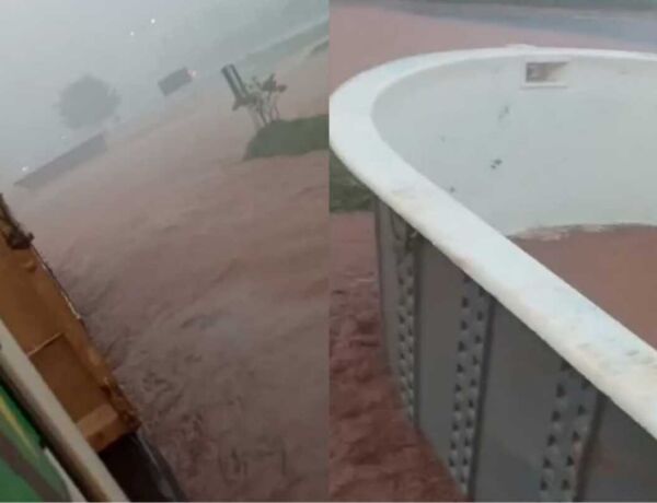 Piscina flutuou sobre a rodovia