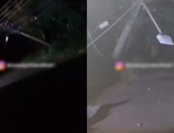 O poste fcou praticamente pendurado pela fia&ccedil;&atilde;o