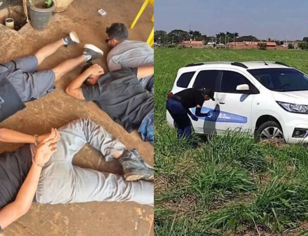 Suspeitos foram localizados horas ap&oacute;s vigilante ser rendido e agredido durante invas&atilde;o ao p&aacute;tio de secretaria