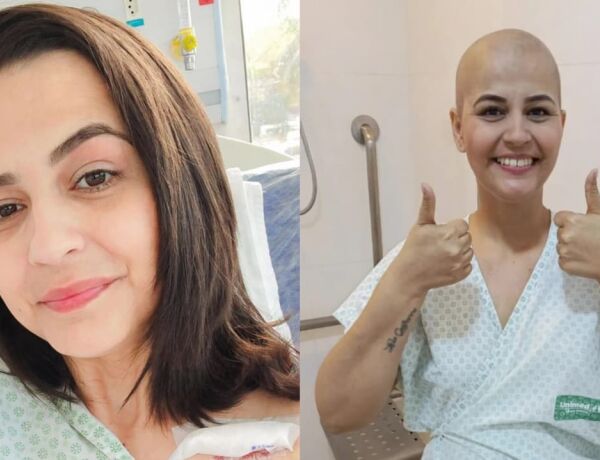 Ap&oacute;s sess&otilde;es de tratamento, Ana Calderoni celebrou a retirada do port-a-cath