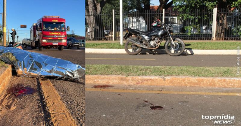 No local do acidente ficaram espalhados o capacete, a viseira, o retrovisor e outros fragmentos da moto
