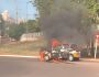 Vídeo: carro de autoescola pega fogo e assusta motoristas na Ernesto Geisel