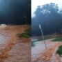 Após escoamento da água, há muito lama e sujeira pela via