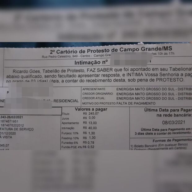 Na pior fase da covid, Energisa obriga cliente a pagar R$ 58 só com taxa de cartório em Campo Grande
