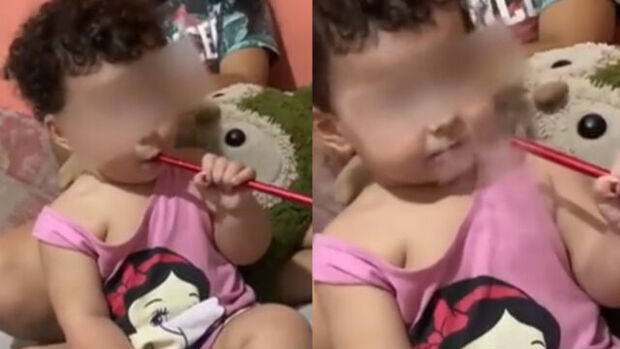 Bebê filmado fumando narguilé é resgatado pelo Conselho Tutelar