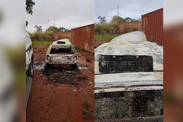 Ladrões de motos queimam carro usado em assaltos em Campo Grande (vídeo)