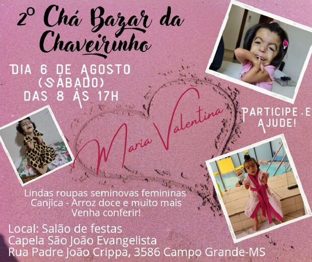 Chá Bazar em prol da pequena Maria Valentina será neste sábado em Campo Grande