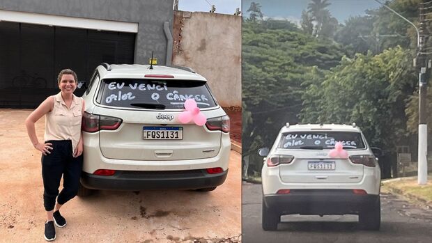 Mulher sai com carro decorado e comemora vitória contra o câncer em Ponta Porã 