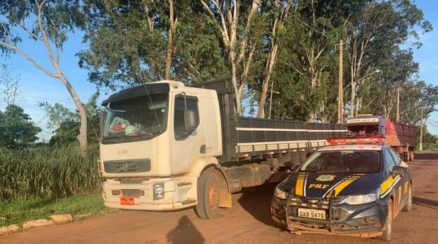 Motorista foge da polícia e abandona caminhão 'clonado' em estrada vicinal
