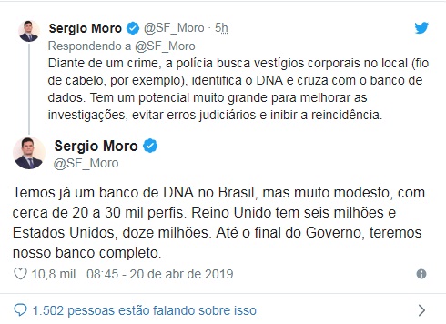 Banco de DNA ficará completo até final do governo, diz Moro