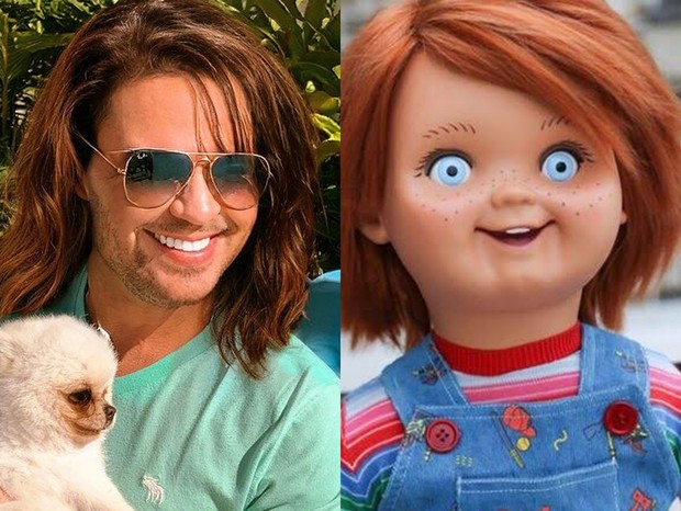 Eduardo publicou uma foto com um cachorrinho no colo, exibindo o novo cabelo