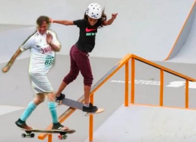 Presidente aparece em skate ao lado da campeã olímpica