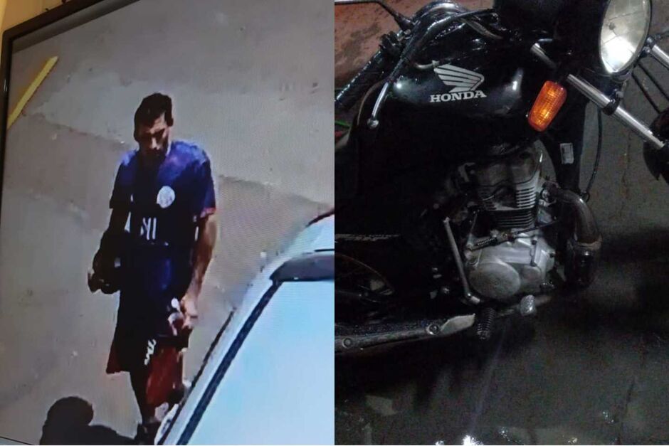Ao lado esquerdo, o ladrão que roubou a moto no estacionamento