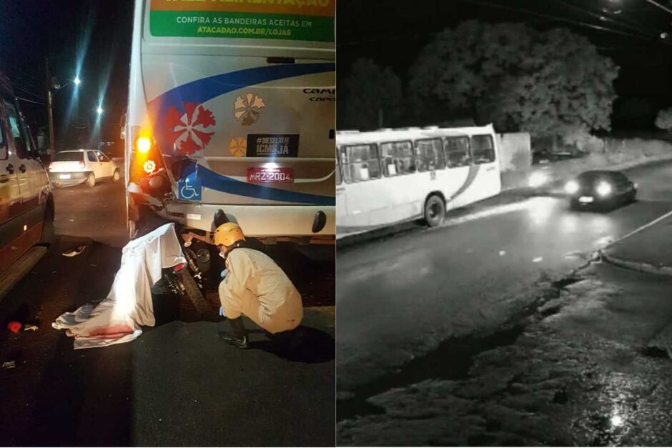 Câmera flagrou o exato momento em que o motociclista acerta a traseira do ônibus