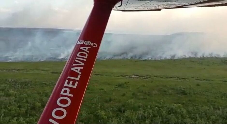 O incêndio está destruindo o Parque Municipal de Naviraí