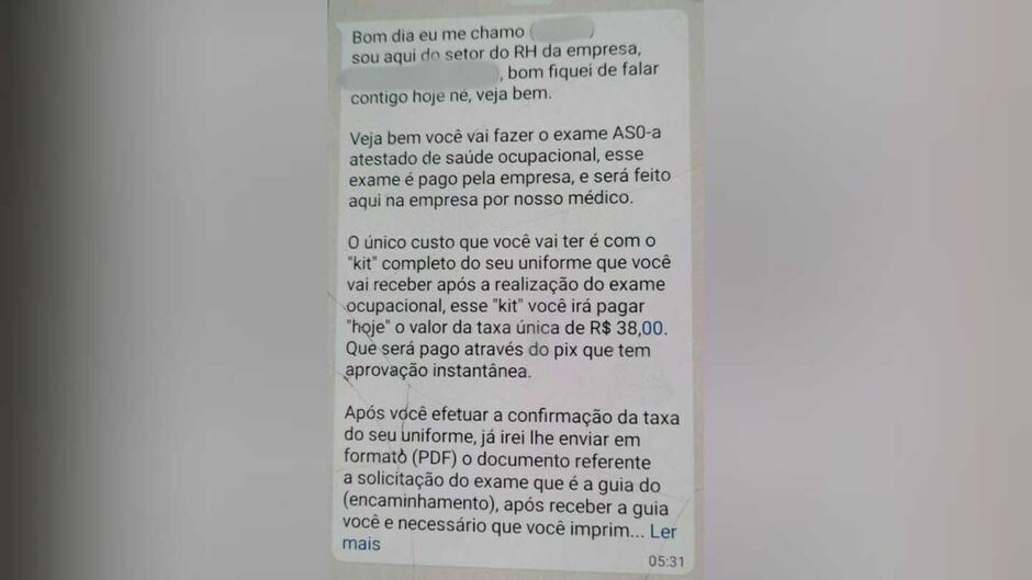 Vítimas são orientadas a fazerem um pagamento antes de serem contratadas